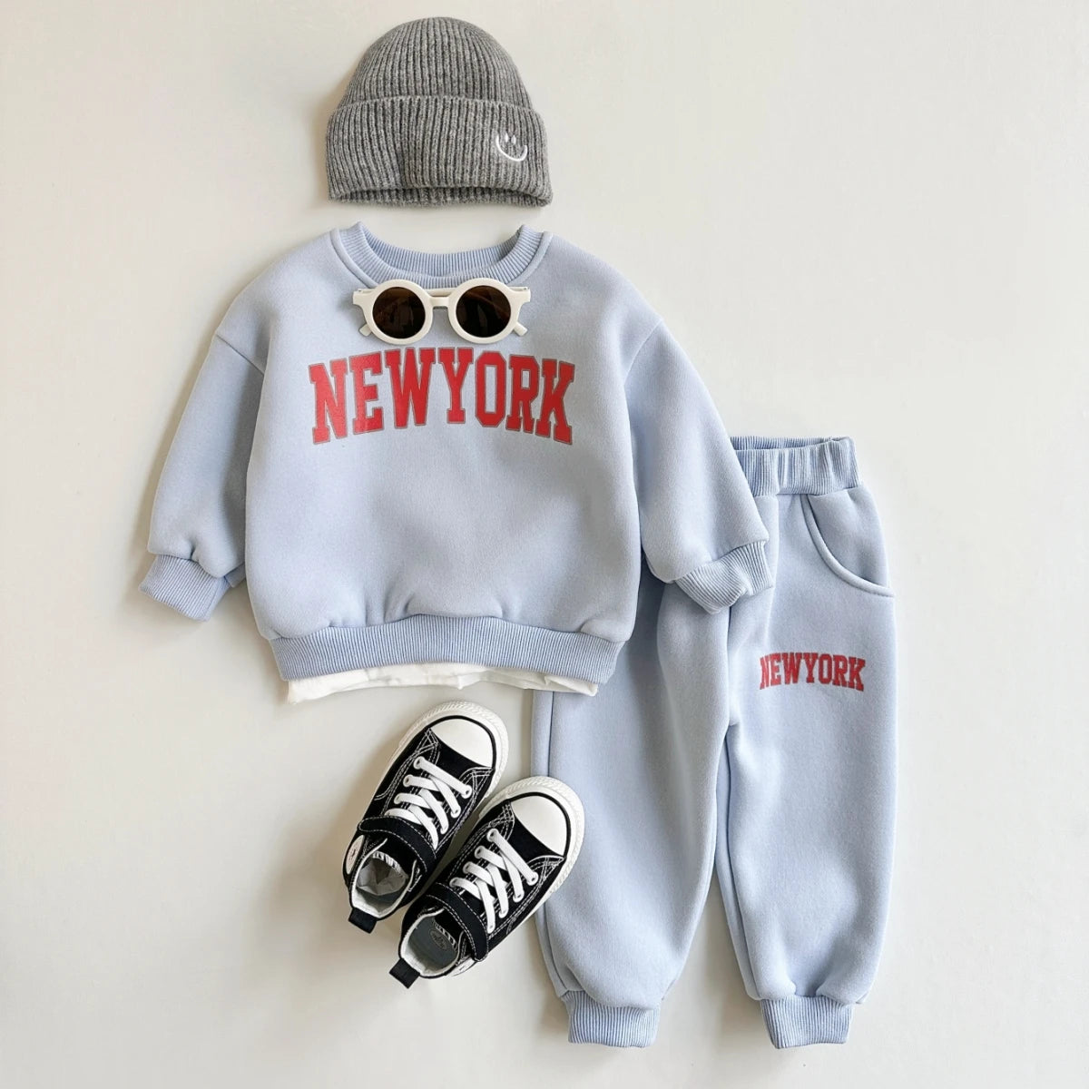 Baby Toddler Boys Girls 2Pcs New York Jogger Set Long Sleeve Print Letter Crewneck Top + Pants Outfit