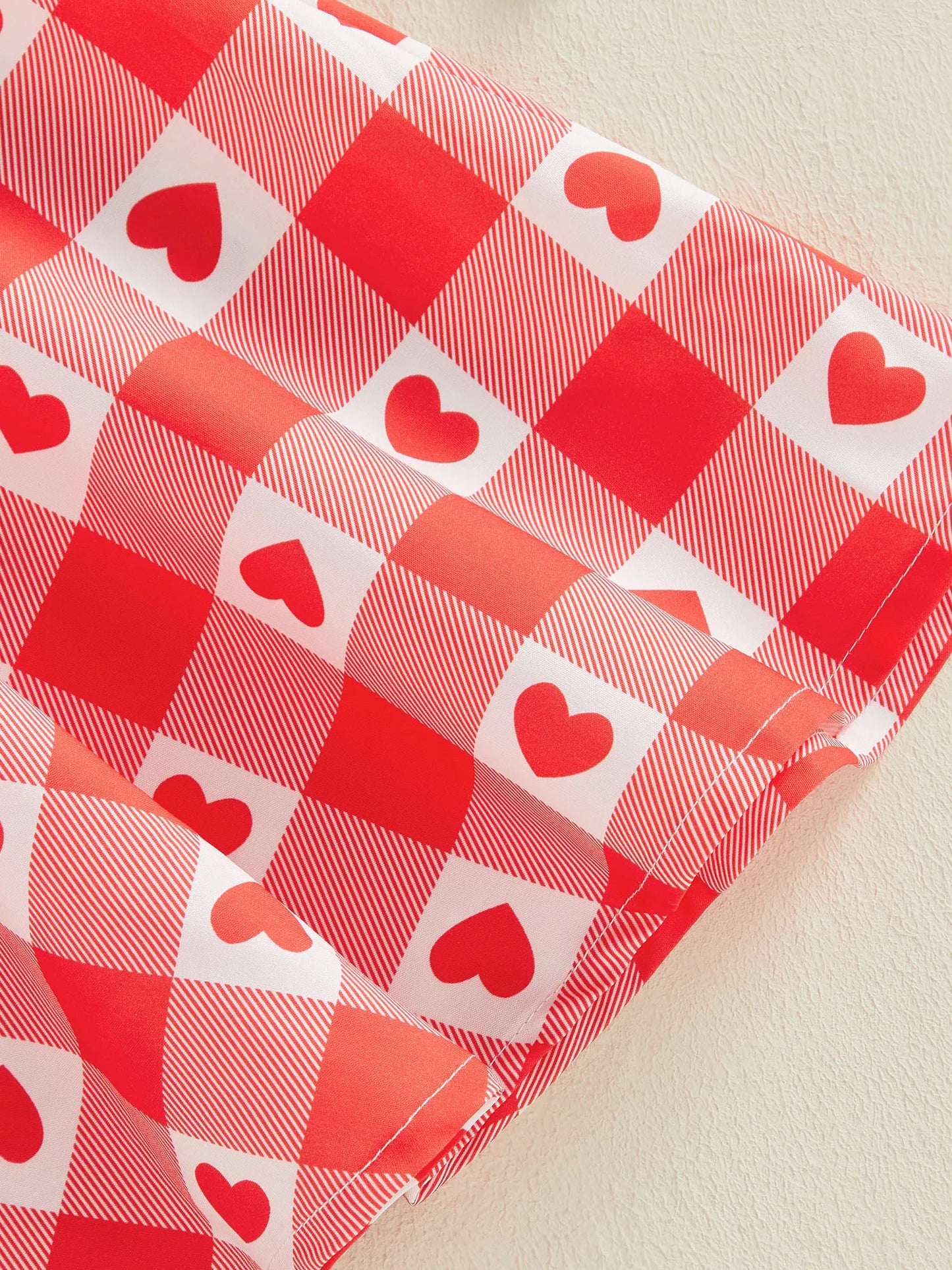 Baby Toddler Kids Girls Valentine's Day Dress Summer Sleeveless Lapel Plaid Heart Print Sweet A-Line Sundress