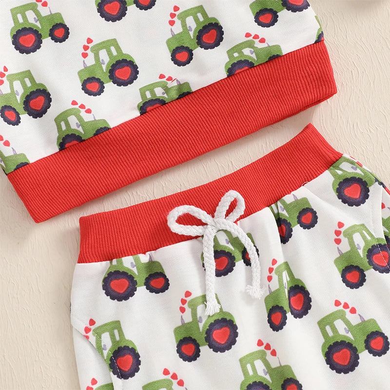 Baby Toddler Boys 2Pcs Outfit Long Sleeve Tractor Print Top and Pants Jogger Set