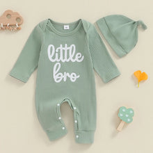 Load image into Gallery viewer, Baby Boys 2Pcs Little Bro Jumpsuit Set Long Sleeve Crew Neck Letters Print Romper with Hat Fall Outfit
