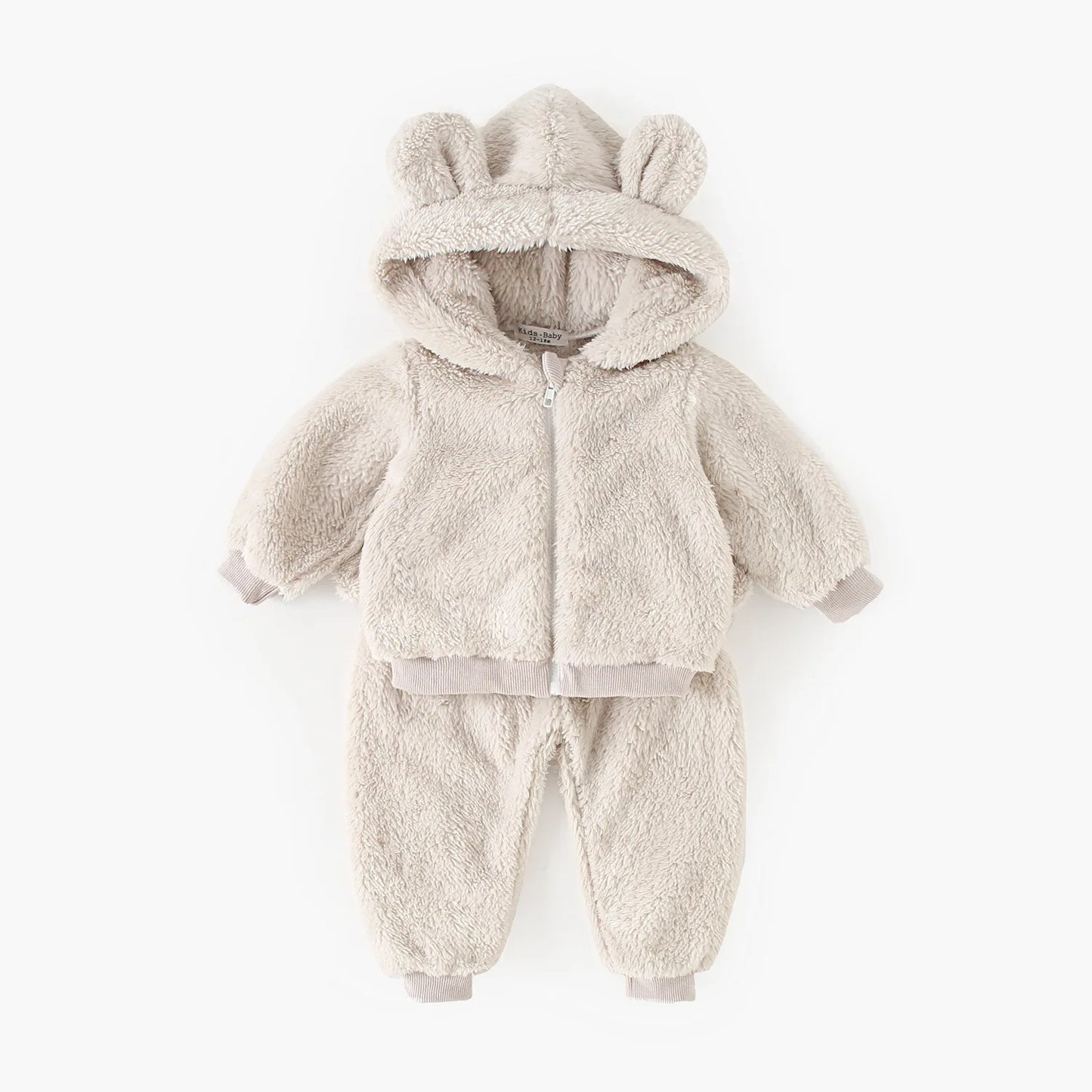Baby Toddler Boy Girl 2Pcs Bear Winter Clothes Set Zipper Hooded Top with Ears Pant Suit Thick Warm Fleece Two Piece Jogger Set Outfit