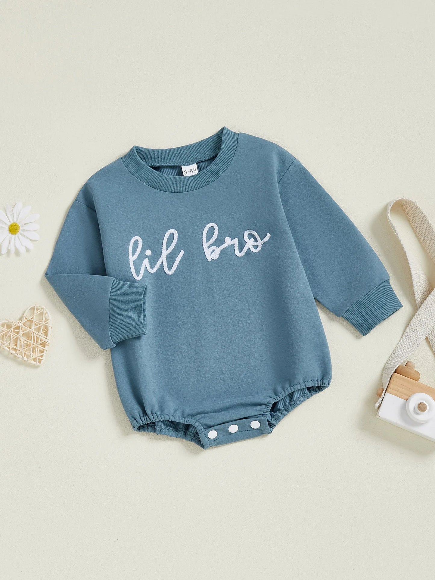 Baby Toddler Boys Lil/Bib Bro Autumn Jumpsuit Long Sleeve Round Neck Letter Embroidery Romper or Top Brothers Matching Outfits