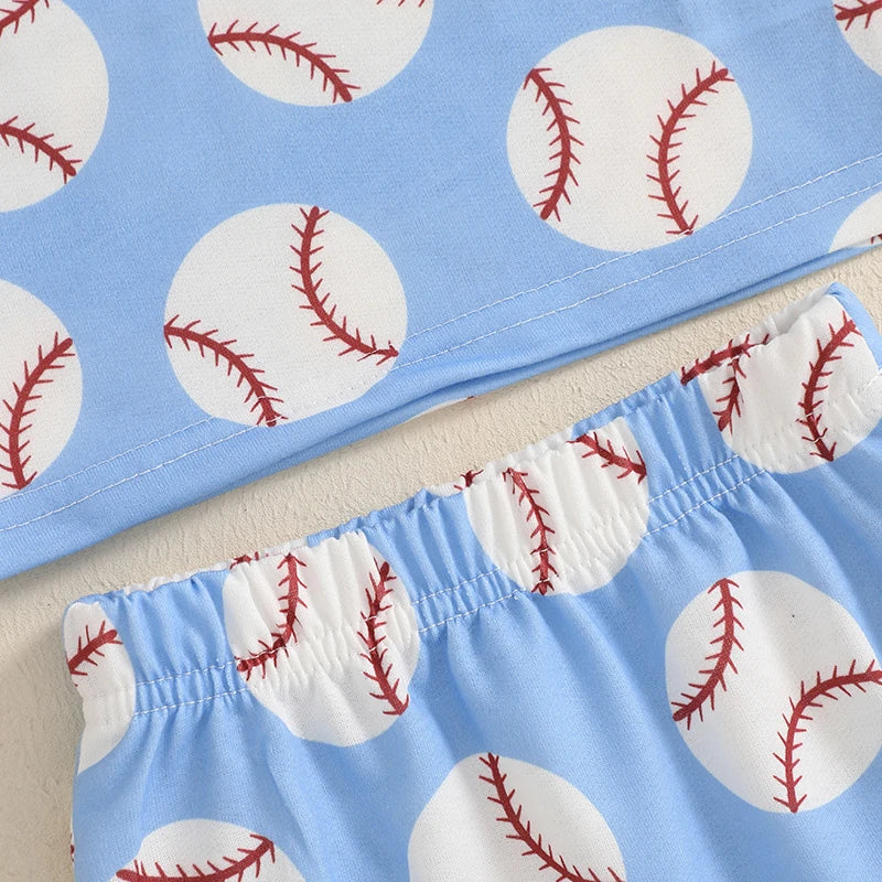 Baby Toddler Boys 2Pcs Set Baseball Print Short Sleeve T-shirt Top Elastic Waist Shorts Summer Outfit