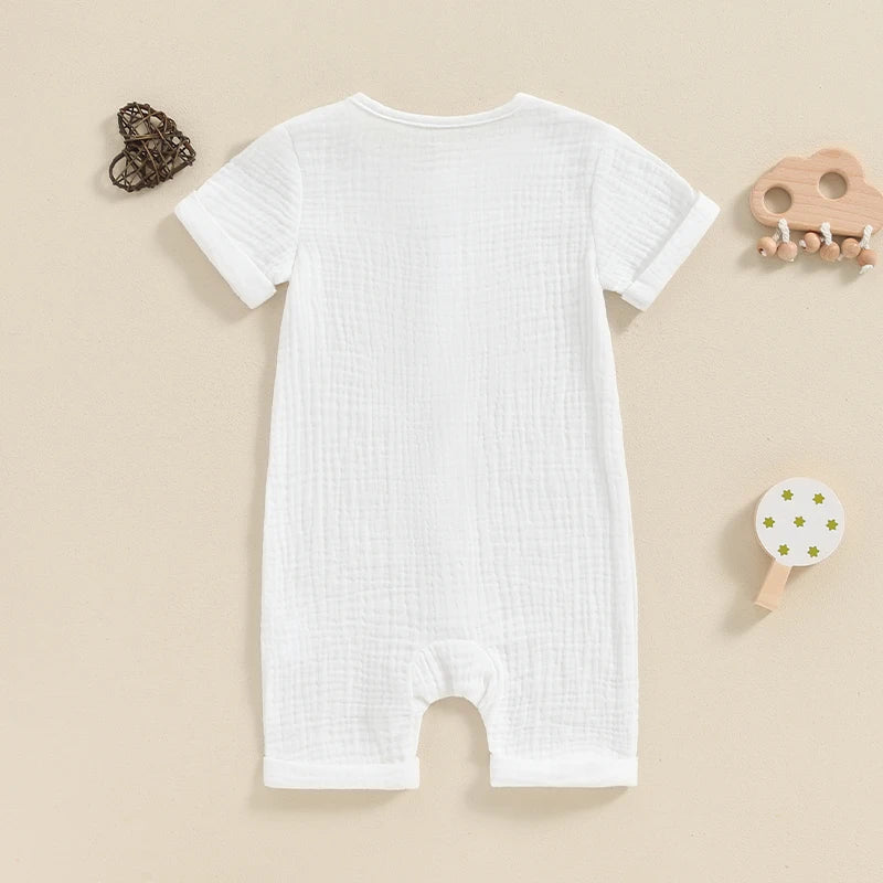 Baby Boys Girls Summer Short Sleeve Romper Solid Color Front Button Jumpsuit