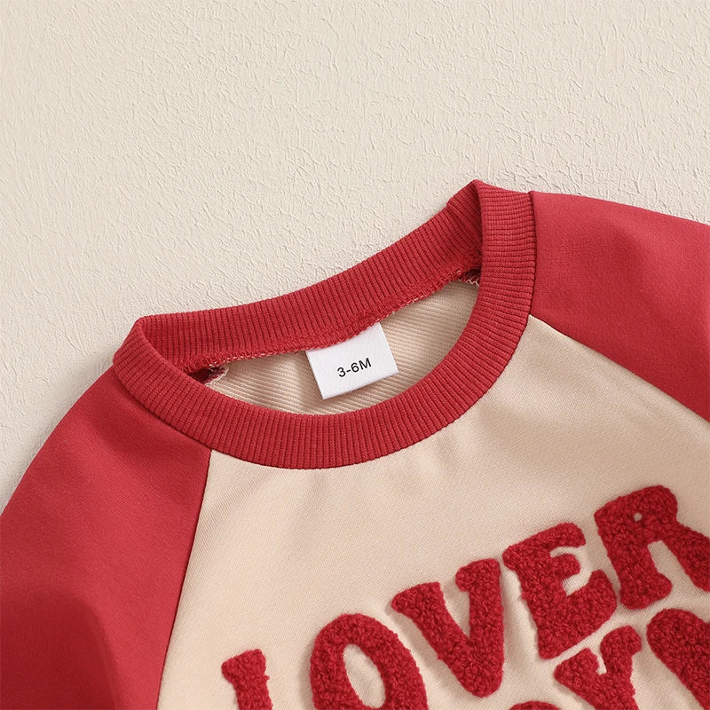 Baby Boys Lover Boy Valentine's Day Romper Heart Letter Embroidery Long Sleeve Crew Neck Raglan Valentines Jumpsuit