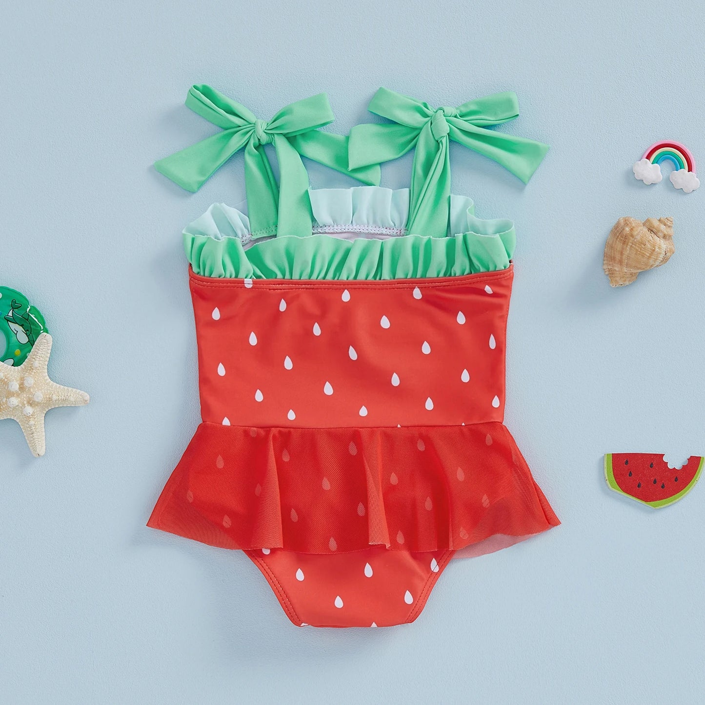 Baby Toddler Girls Swimsuit Watermelon Print Sleeveless Tie Shoulder Bathing Suit Baby Swimwear Romper
