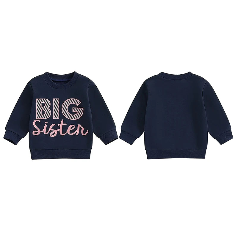 Toddler Kids Girls Big Sister Letter Print Long Sleeve Crewneck Pullover Autumn Fall Top