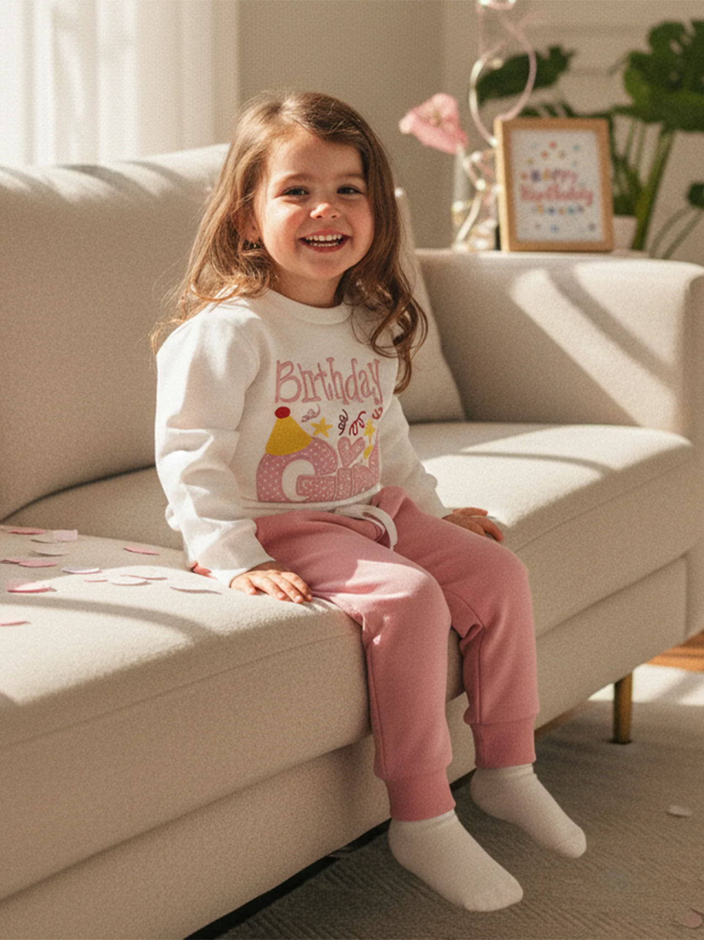 Baby Toddler Kids Girl 2Pcs Birthday Girl Outfit Letter Embroidery Long Sleeve Round Neck Pullover Top Elastic Waist Solid Pants Jogger Set