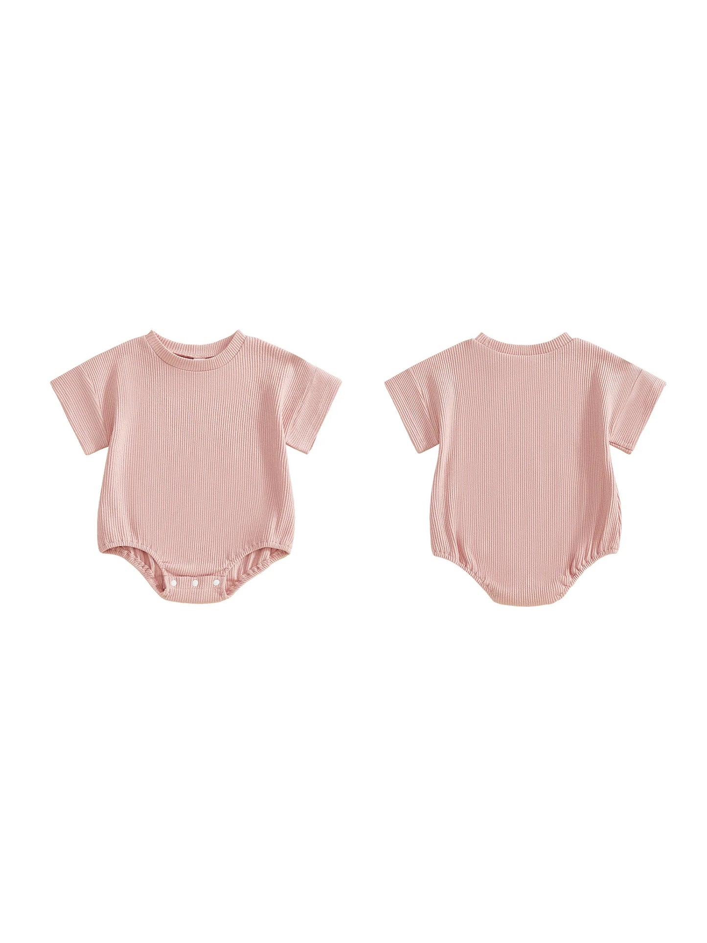 Baby Girls Boys Spring Summer Jumpsuit Solid Color Ribbed Short Sleeve Round Neck Romper Cute Bodysuit