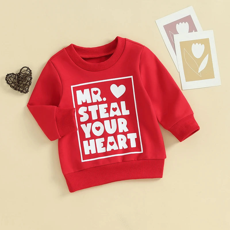 Toddler Baby Girl Boy Valentine's Day Letter Mr. Steal Your Heart / Mama Is My Valentine Print Crewneck Top Pullover