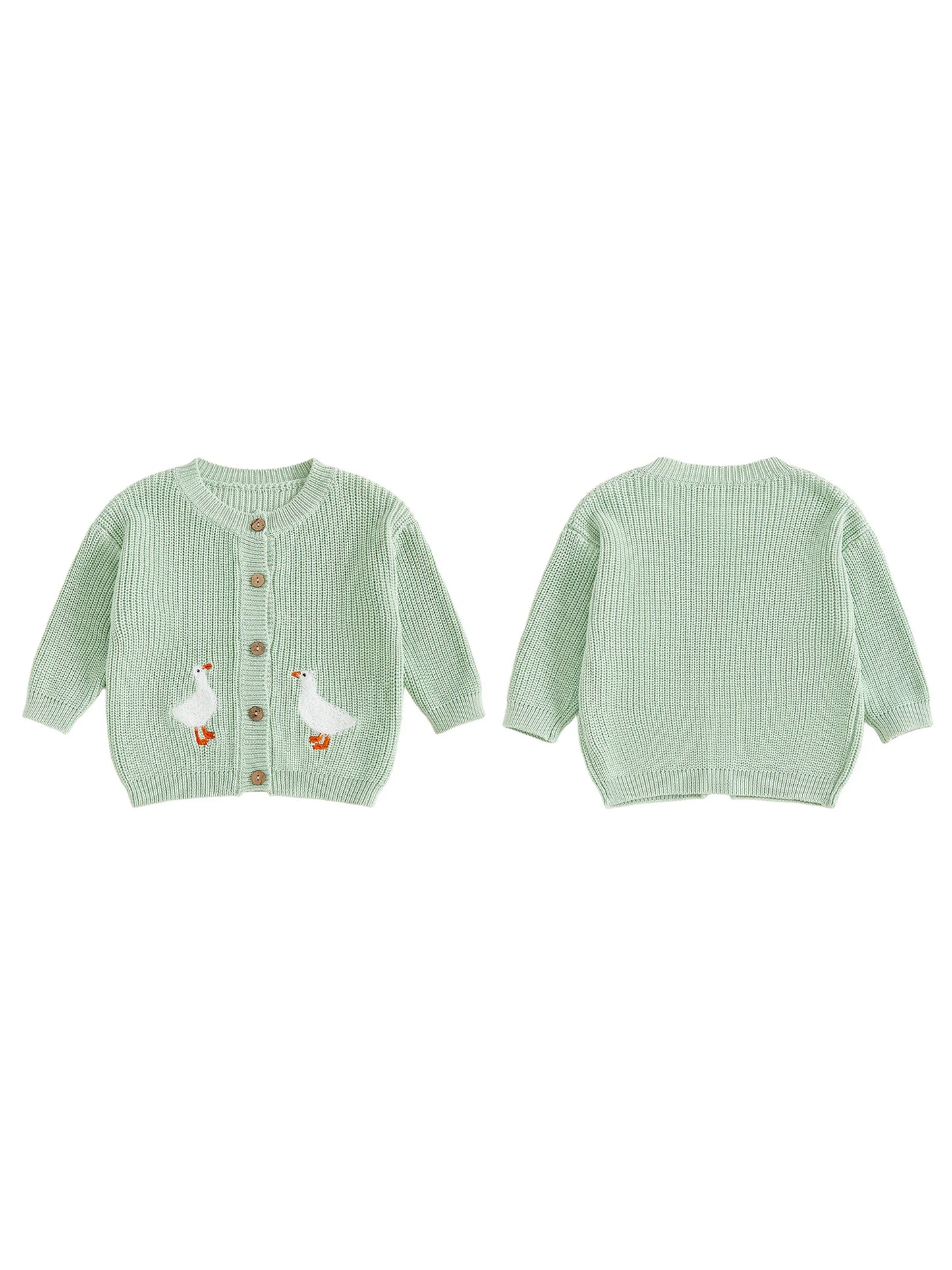 Toddler Kids Girl Knit Sweater Long Sleeve Round Neck Goose Embroidery Button Down Cardigan Tops