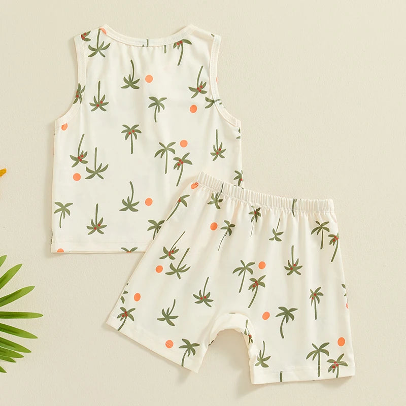 Baby Toddler Boys Girls 2Pcs Outfit Sleeveless Palm Tree Print Tank Top + Shorts Set