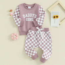 Load image into Gallery viewer, Toddler Baby Girl 2Pcs Daddy‘s Girl Letters Print Checkered Pattern Long Sleeve Crewneck Top Jogger Pants Set Outfit
