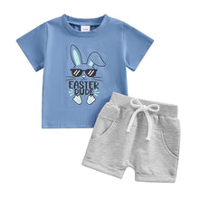Load image into Gallery viewer, Baby Toddler Boys 2Pcs Outfits Easter Bunny Rabbit Sunglasses Easter Dude Letters Print Short Sleeve T-Shirt and Elastic Shorts Clothes Set

