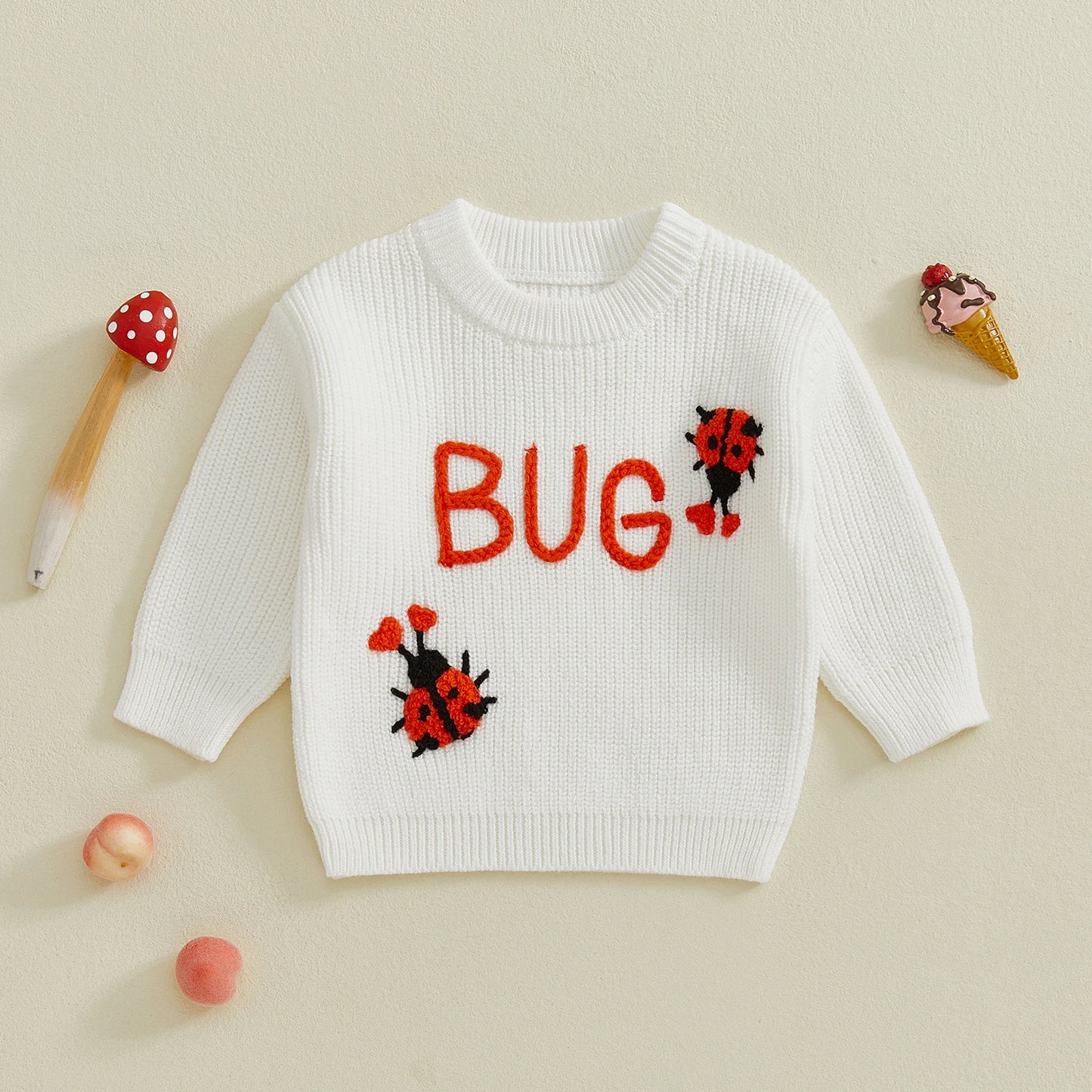 Baby Toddler Girls Autumn Knit Sweater Long Sleeve O Neck Ladybug Embroidery Pullover Knitwear Top