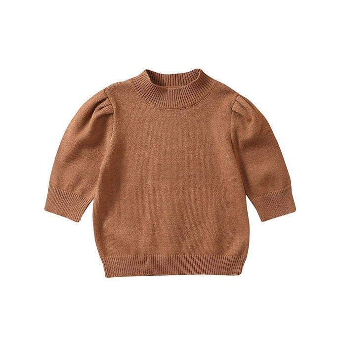 Toddler Kids Girls Knit Sweaters Long Puff Sleeve Round Neck Loose Pullover Tops Toddler Knitwear