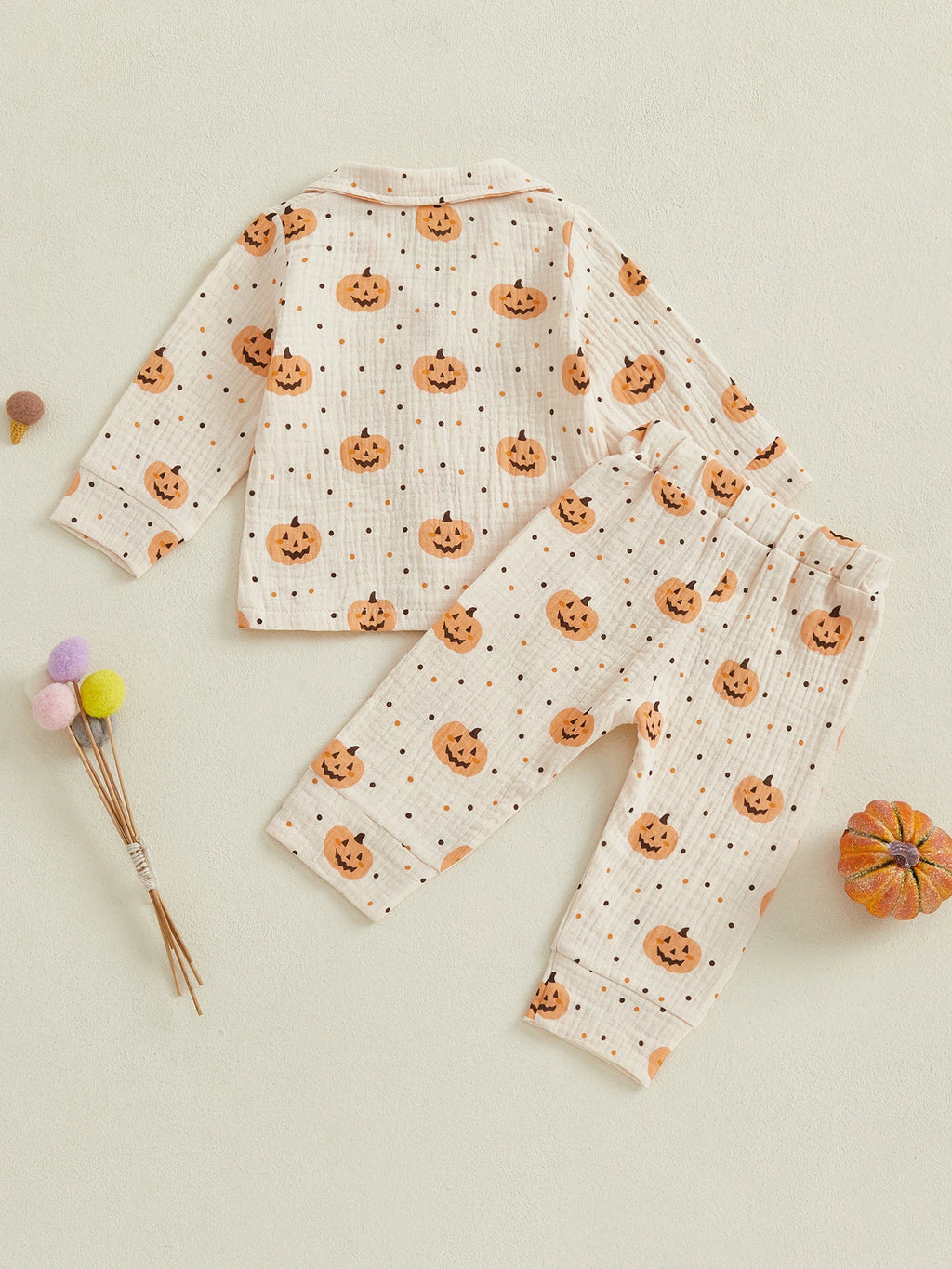 Baby Toddler Boys Girls 2Pcs Halloween Outfit Pumpkin Print Long Sleeve Shirt + Pants Set Loungewear