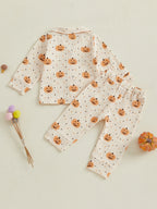 Baby Toddler Boys Girls 2Pcs Halloween Outfit Pumpkin Print Long Sleeve Shirt + Pants Set Loungewear