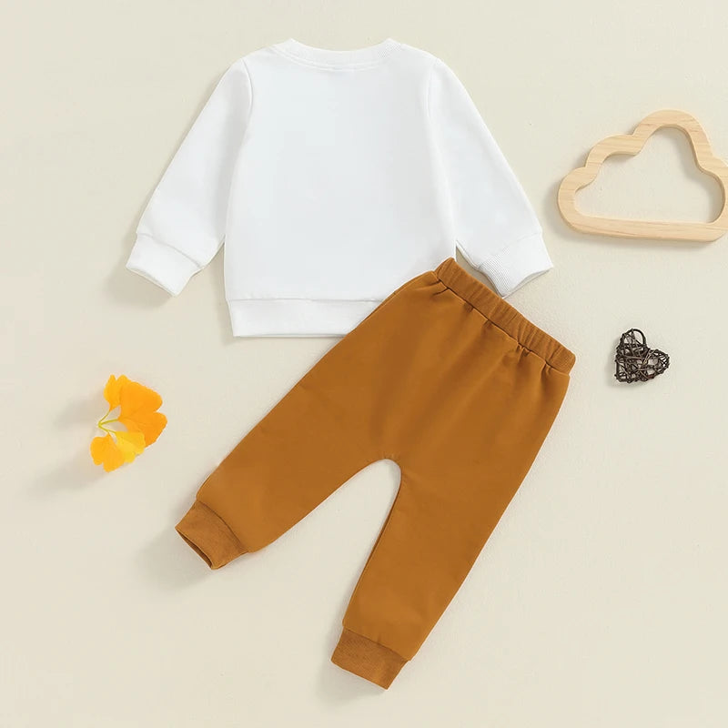 Baby Toddler Boys 2Pcs Dad's Little Dude Fall Outfit Letter Print Long Sleeve Round Neck Top and Solid Color Pants Set