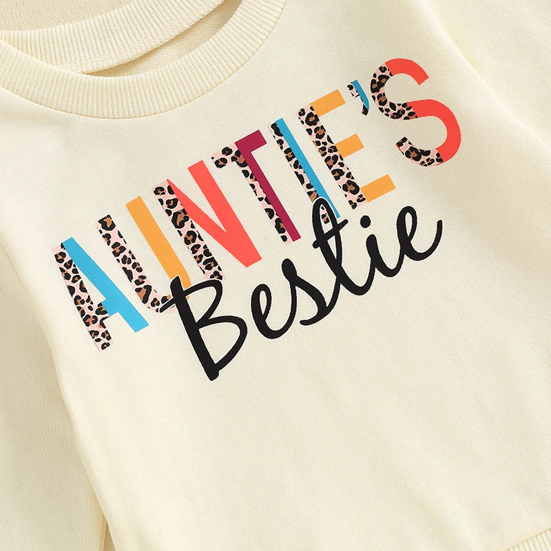 Baby Toddler Girl Auntie's Bestie Casual Letter Print Crew Neck Long Sleeve Pullover Top