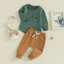 Load image into Gallery viewer, Toddler Baby Kids Boy Girl 2Pcs Clothes Solid Long Sleeve Pullover Top with Pocket Jogger Pant Set Fall Outfit
