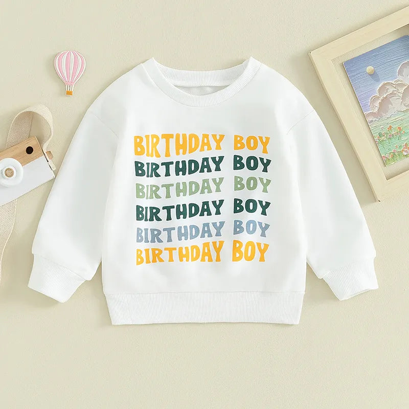 Baby Toddler Boys Girls Birthday Boy Birthday Girl Letters Print Long Sleeve Round Neck Top