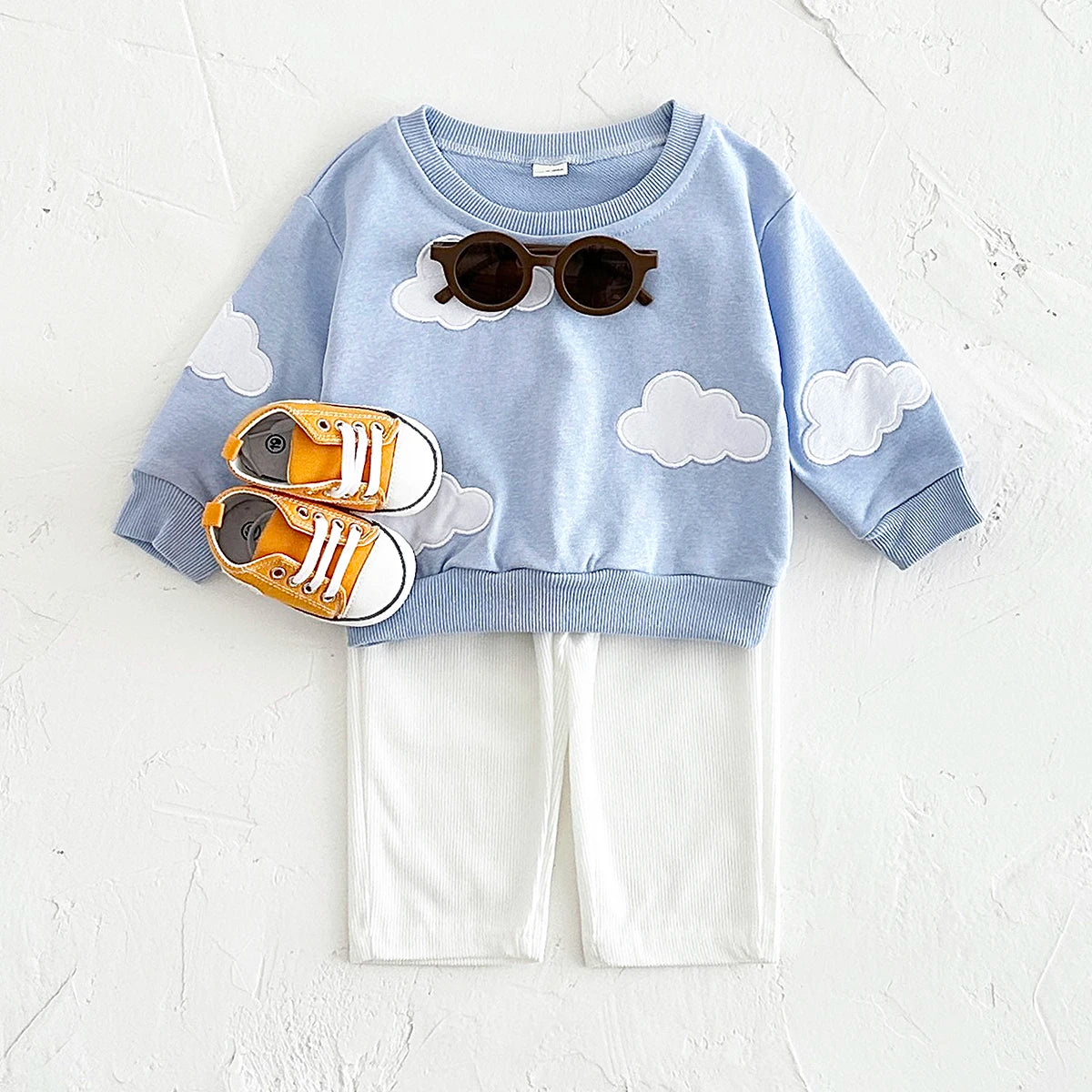 Baby Toddler Boys Girls 2Pcs Stars / Clouds / Flowers Crewneck Long Sleeve Top + Pants Set OUtfit