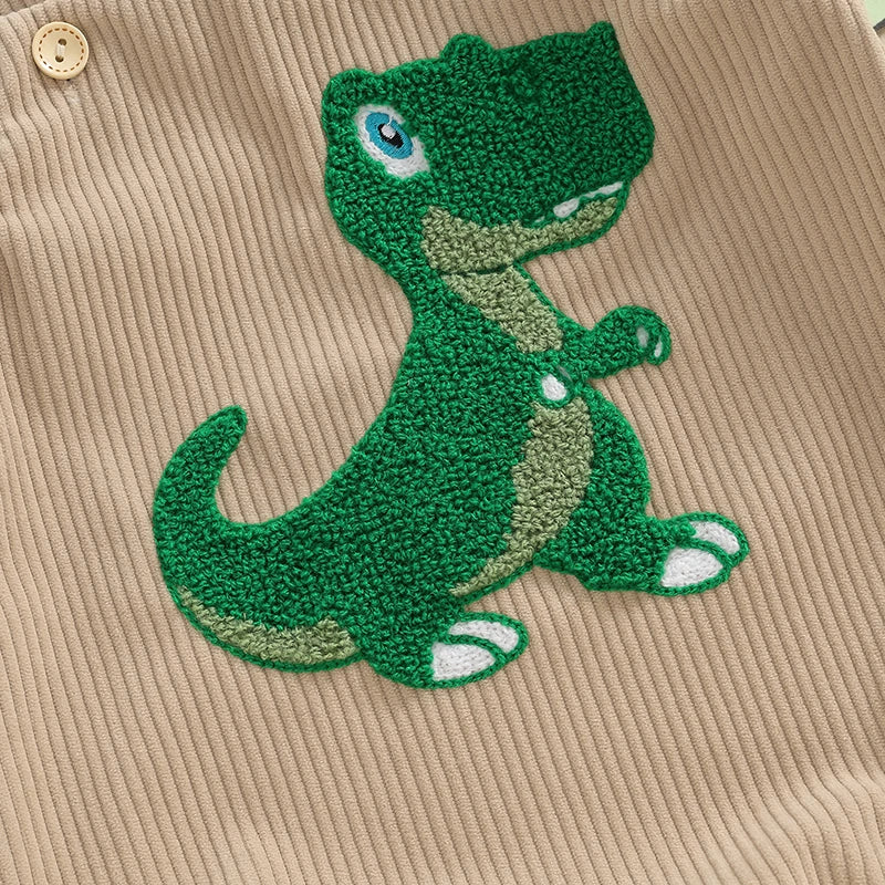 Baby Girls Boys Summer Romper Sleeveless Dinosaur Shark Rainbow Embroidery Button Ribbed Tank Top Overalls Romper