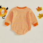 Baby Girls Boys Halloween Striped Romper Pumpkin/Ghost Embroidery Long Sleeve Jumpsuit