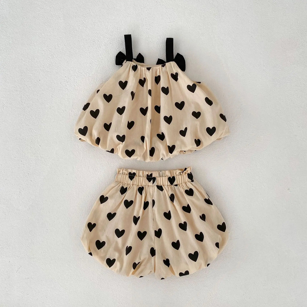 Double Layered Heart Print Tank and Shorts Set