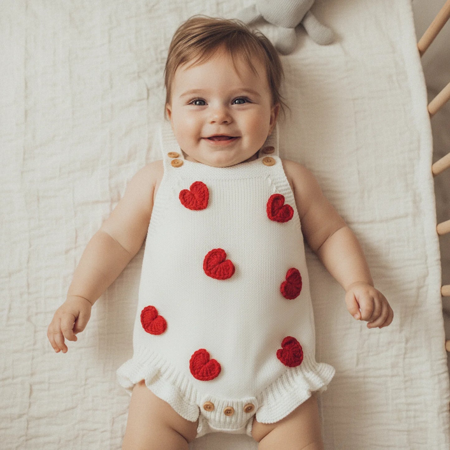 Baby Girl Valentine’s Day Sweater Romper Sleeveless Square Neck Heart Bodysuit Newborn Knit Overalls