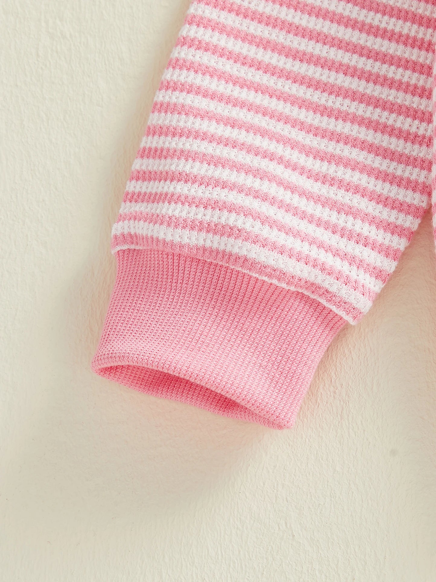 Baby Girls 2Pcs Valentine's Day Clothes Sets Letters Embroidery Love Stripe Long Sleeve Romper with Pants 2Pcs Set