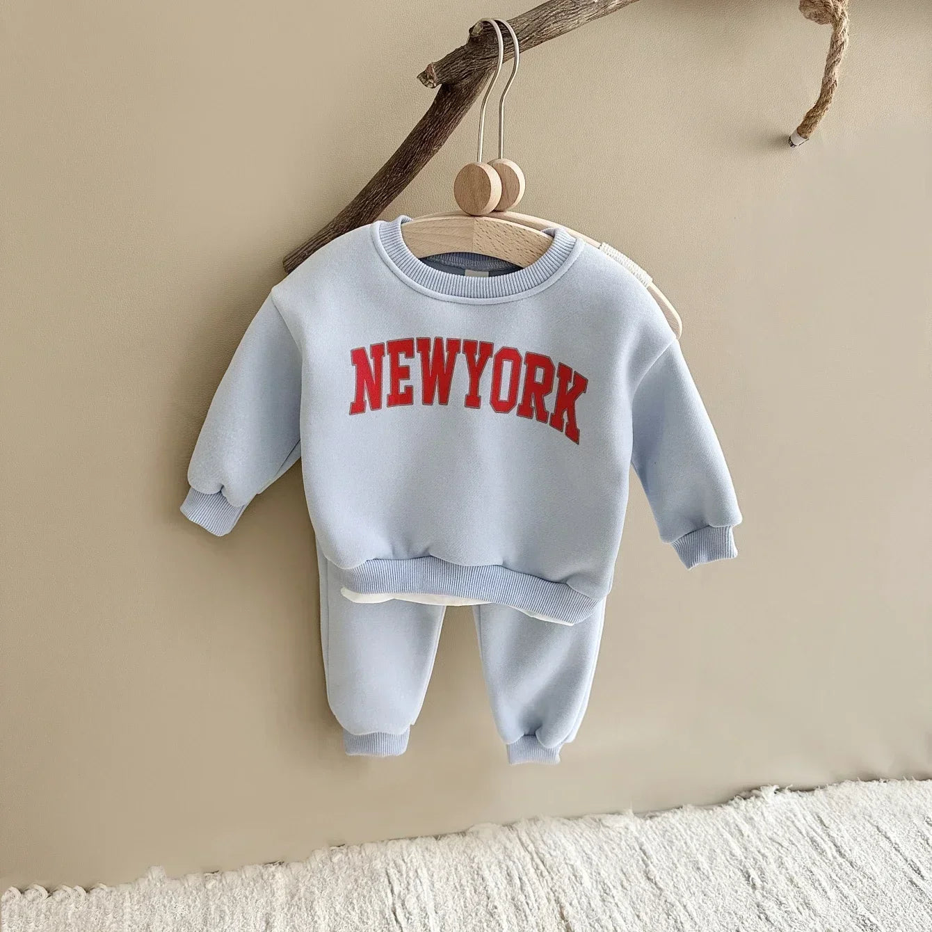 Baby Toddler Boys Girls 2Pcs New York Jogger Set Long Sleeve Print Letter Crewneck Top + Pants Outfit