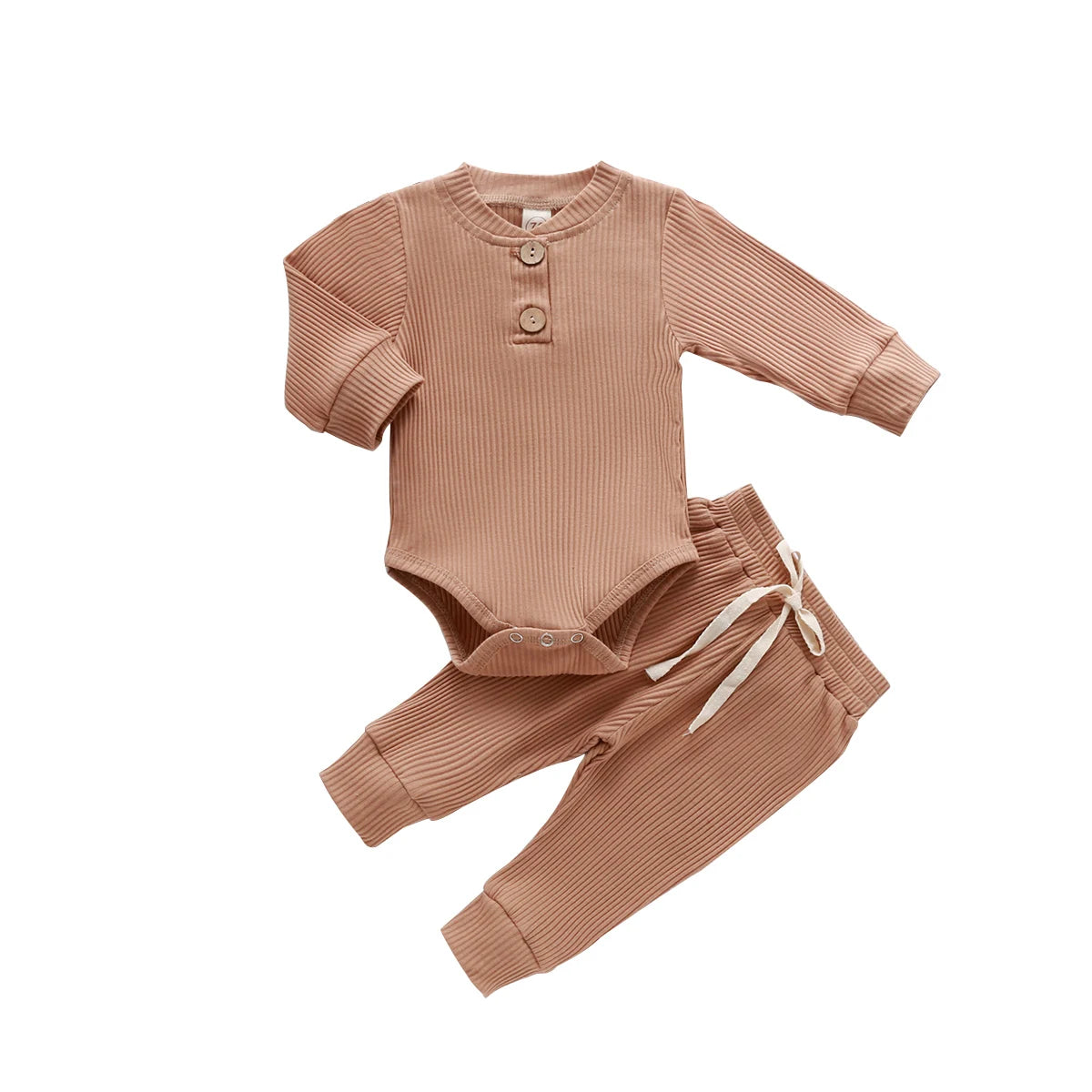 Baby Toddler Girl Boy 2Pcs Autumn Ribbed Clothes Sets Long Sleeve Bodysuits + Elastic Pants 2PCs Outfit