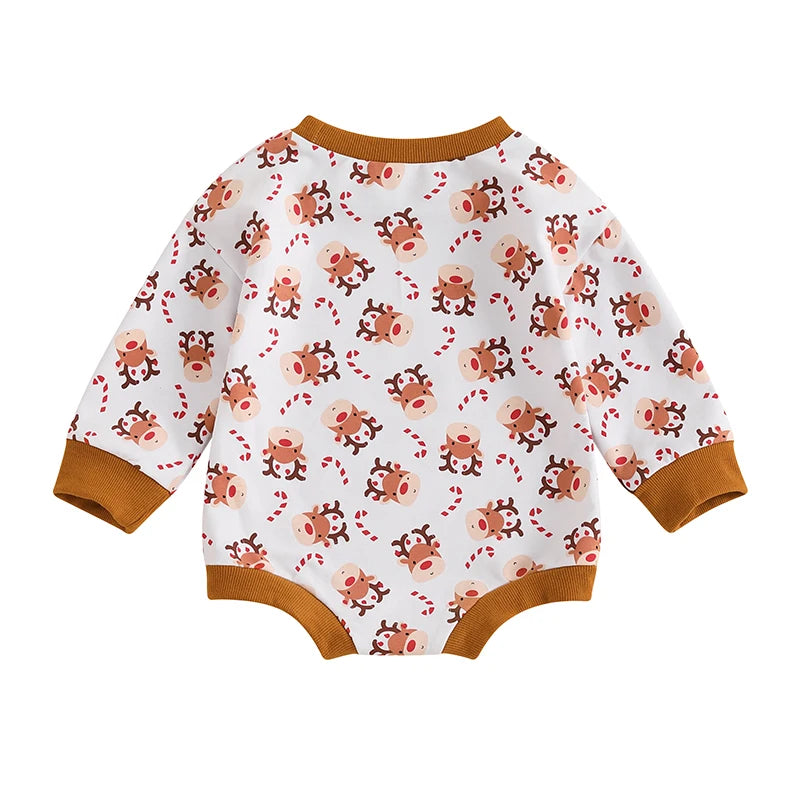 Baby Girls Boys Christmas Jumpsuit Long Sleeve Crewneck Reindeer Print Bubble Romper