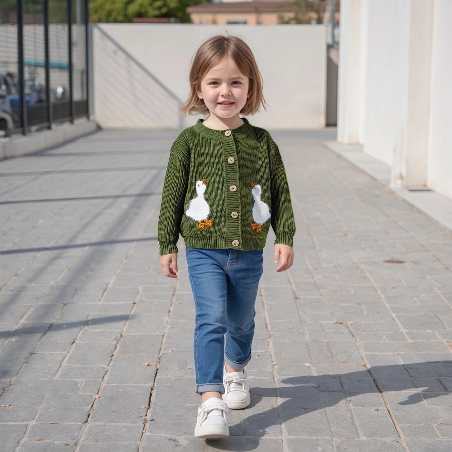 Baby Toddler Boys Girls Fall Knit Cardigan Long Sleeve Button Down Goose Embroidery Warm Winter Sweater Clothes