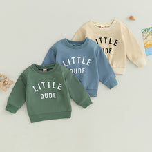 Load image into Gallery viewer, Toddler Baby Boy Little Dude Print Round Neck Long Sleeve Pullovers Autumn Tops
