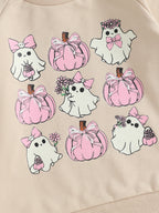 Baby Toddler Girls Boys Halloween Ghost Pumpkin Print Stylish Loose Fit Casual O-Neck Long Sleeve Pullover Top