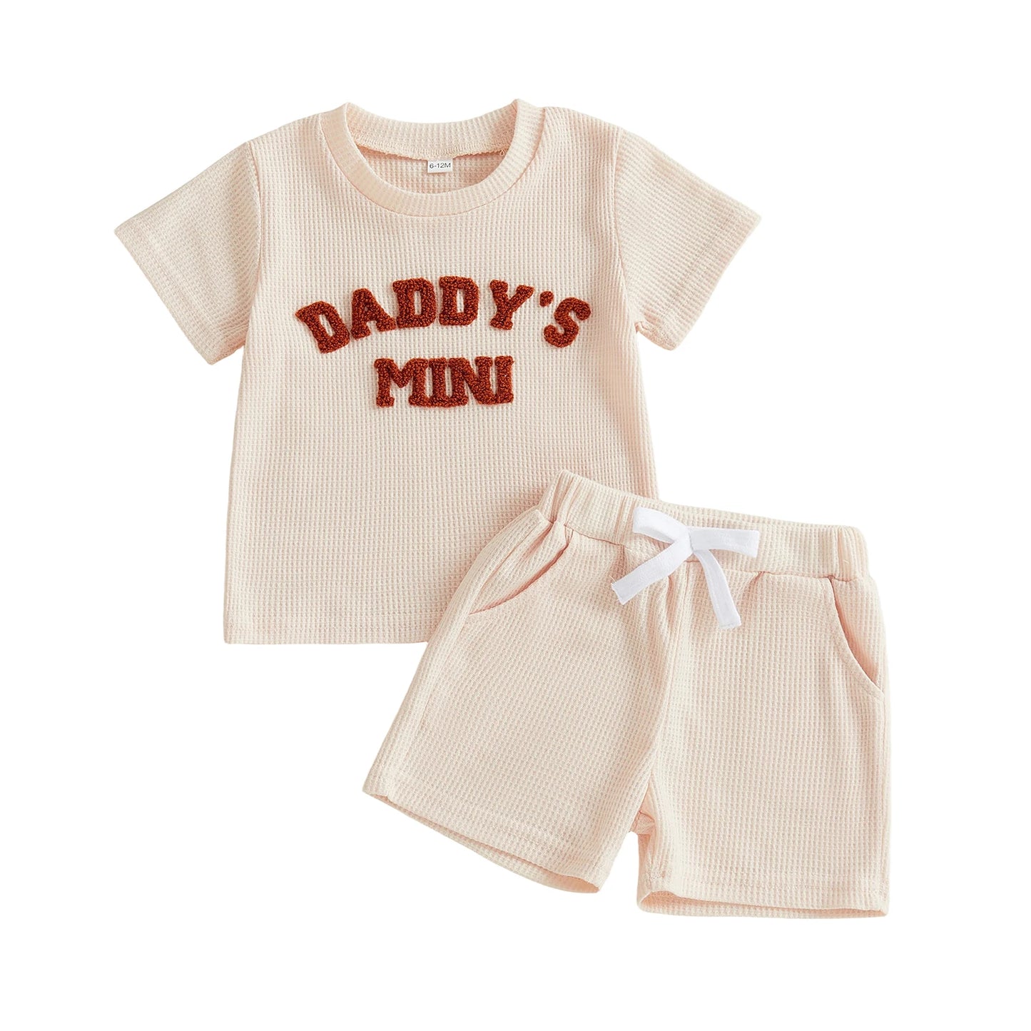 Baby Toddler Boys 2Pcs Daddy's Mini Summer 2 Piece Outfits Short Sleeve Round Neck Letter Embroidery Waffle Top and Shorts Set