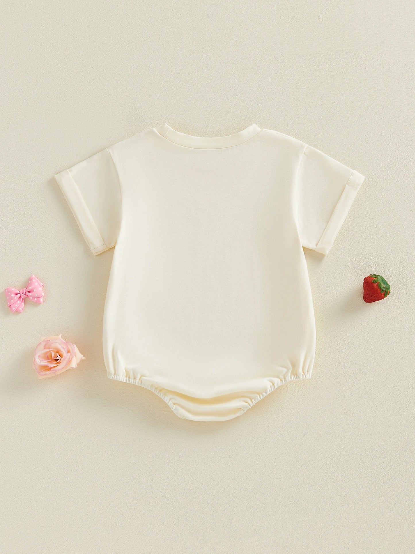 Baby Girls Farm Fresh Strawberries Summer Romper Fashionable Strawberry Letters Printed Short Sleeve Round Neck Jumpsuit