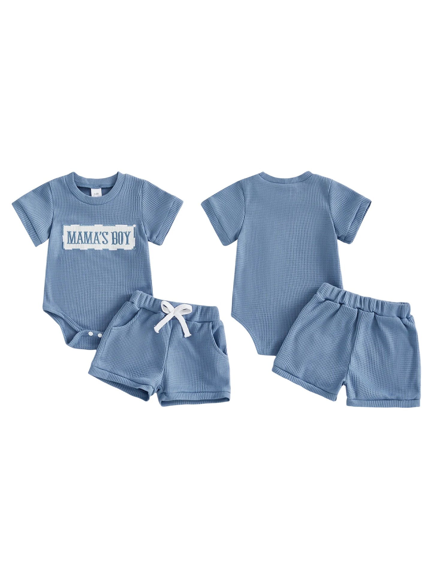 Baby Boy Girl 2Pcs Summer Clothes Mama's Boy / Auntie's Little Bestie Letter Embroidery Short Sleeve Romper Shorts 2 Pcs Outfit Set