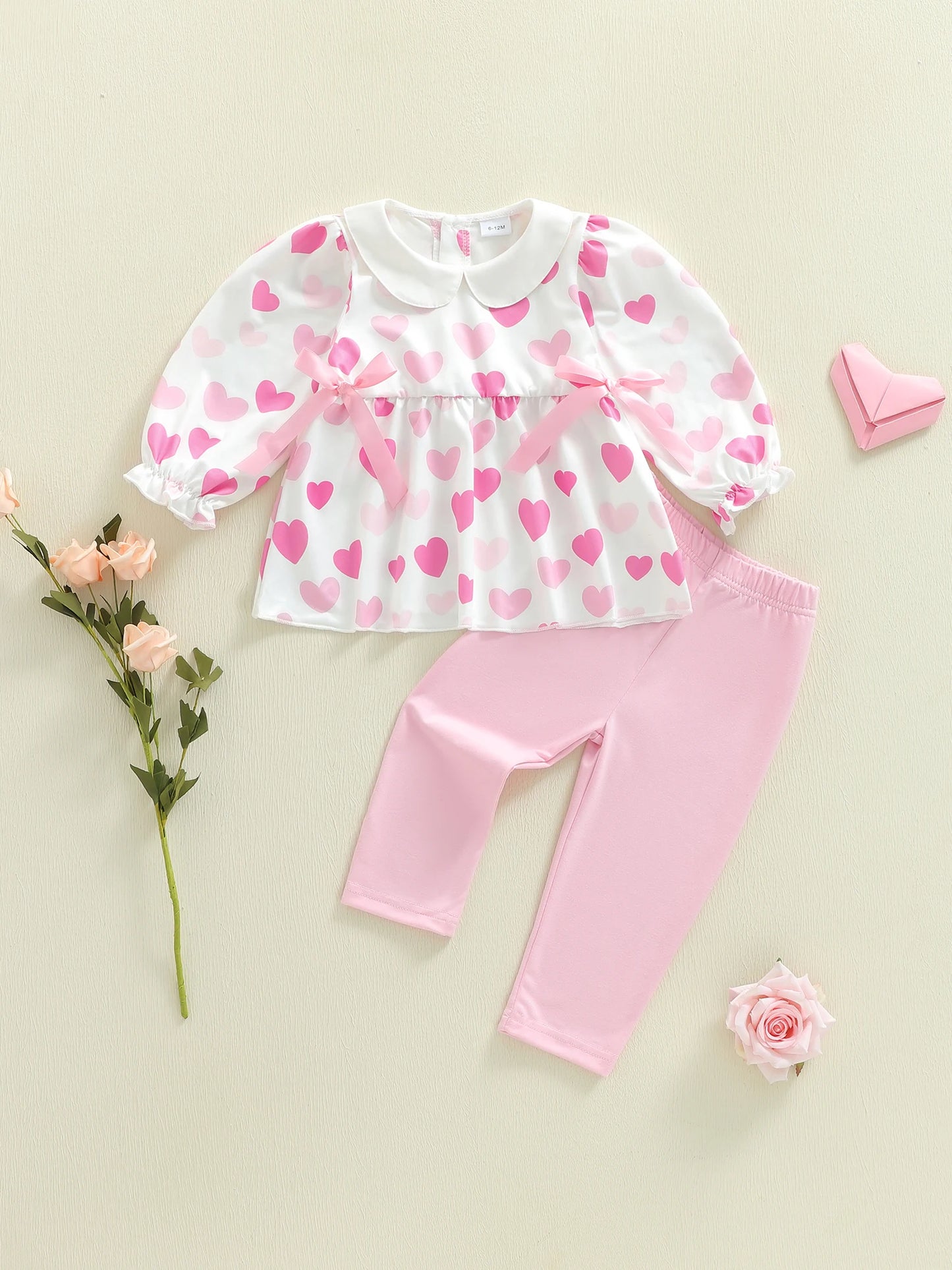 Baby Toddler Girls 2Pcs Pants Set Long Sleeve Heart Print Top with Pants Valentines Day Clothes Outfit