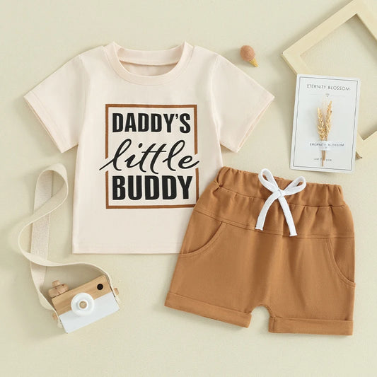 Toddler Baby Boy 2Pcs Daddy's Little Buddy Short Sleeve Shirt Top and Shorts Set Outfit