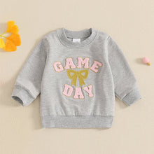 Load image into Gallery viewer, Toddler Kids Girl Game Day Bow Embroidery Football Long Sleeve Round Neck Pullover Fall Top
