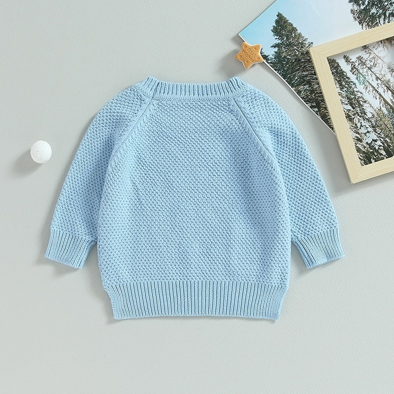 Baby Boy Girl Knitted Sweater Warm Long Sleeve Pullover with Pocket Autumn Knitwear