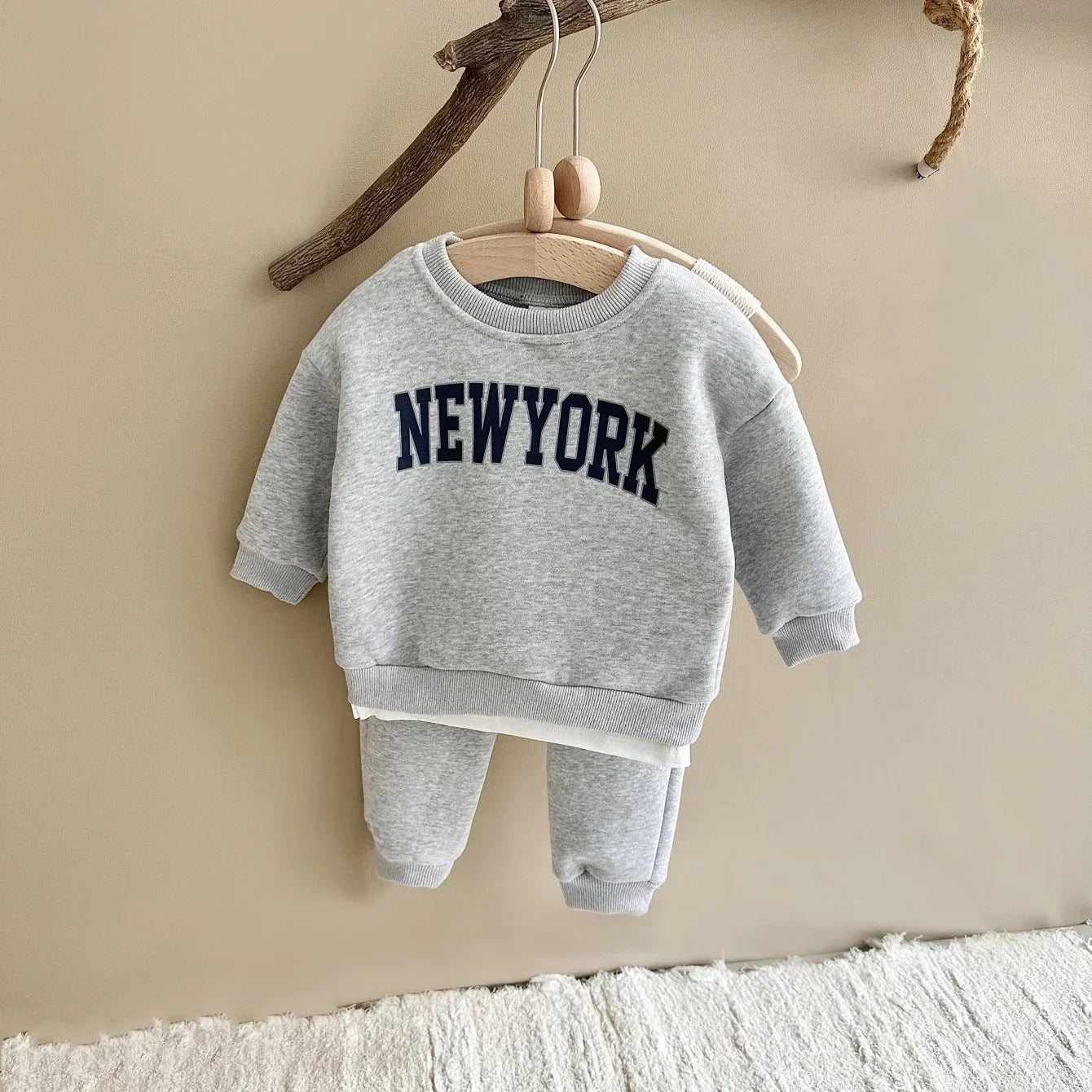 Baby Toddler Boys Girls 2Pcs New York Jogger Set Long Sleeve Print Letter Crewneck Top + Pants Outfit