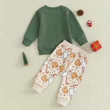 Load image into Gallery viewer, Baby Boy Girl 2Pcs Christmas Clothes Set Long Sleeve Letter Merry Mini Christmas Tree Print Pullover Top Cookie/Hot Chocolate Print Pants Outfit

