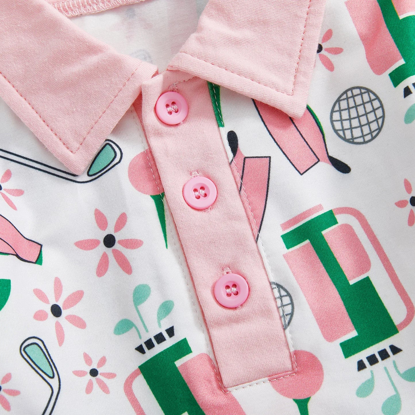 Baby Toddler Girl Golf Print Dress Lapel Button Front Long Sleeves A Line Dress