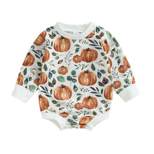 Load image into Gallery viewer, Baby Toddler Girls Boys Halloween Bodysuit Fall Long Sleeve Crewneck Pumpkin Print Romper
