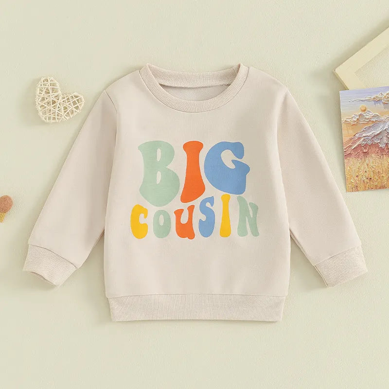 Baby Toddler Kids Girls Boys Matching Outfits Letter Print Big Lil Cousin Long Sleeve Crewneck Top